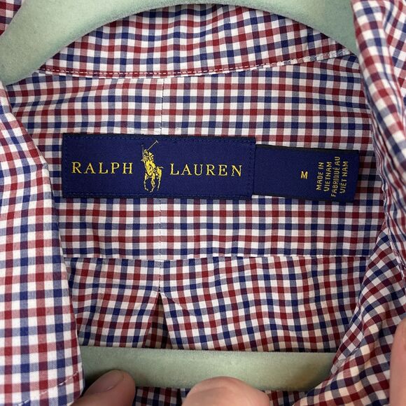 Ralph Lauren Shirt Mens Medium Red Blue Gingham Check Button Down Classic Fit - Picture 3 of 9